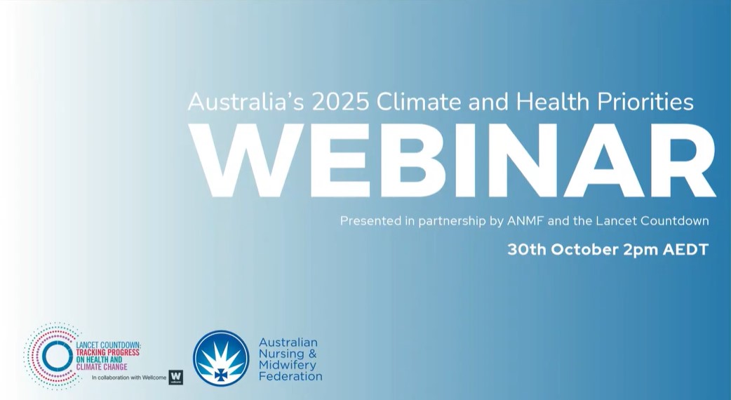 Thumbnail of blue title slide with white writing 'Australia's 2025 Climate and Health Priorities Webinar.'