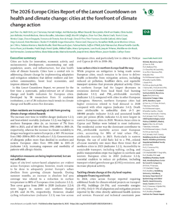 Front page of the 2026 Europe cities report of the lancet countdown